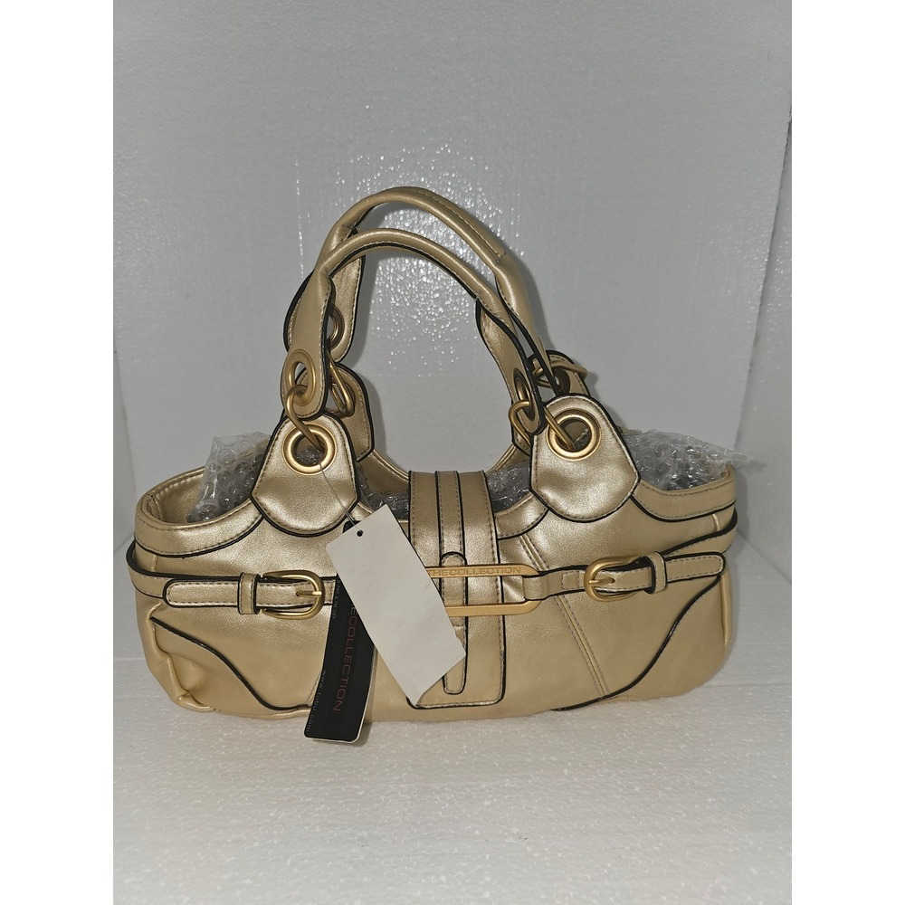 Fubu The Collection Gold Satchel Handbag Y2K Purse with Buckle Detail Deadstock